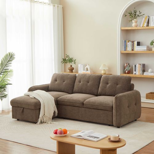 Canapé D'angle Convertible Et Réversible Impa 4 Places Tissu Chenille Marron