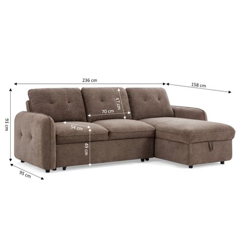 Canapé D'angle Convertible Et Réversible Impa 4 Places Tissu Chenille Marron