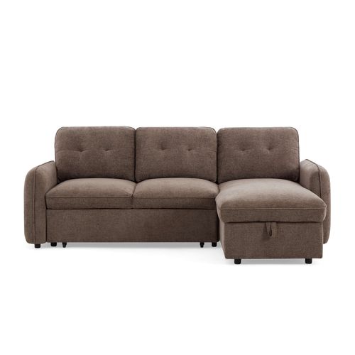 Canapé D'angle Convertible Et Réversible Impa 4 Places Tissu Chenille Marron