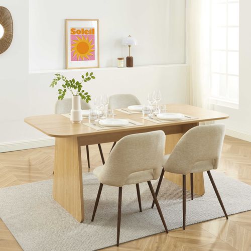 Ensemble Table Lango Chêne Et 4 Chaises Elisabeth Tissu Beige