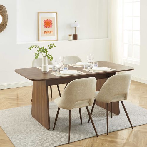 Ensemble Table Lango Noyer Et 4 Chaises Elisabeth Tissu Beige