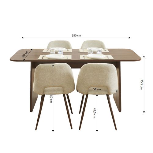 Ensemble Table Lango Noyer Et 4 Chaises Elisabeth Tissu Beige