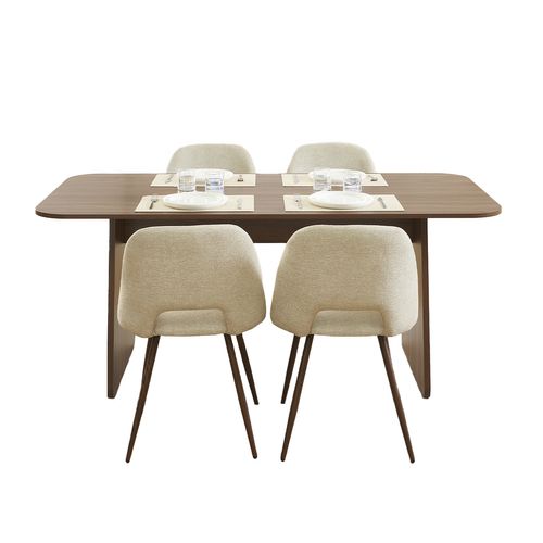 Ensemble Table Lango Noyer Et 4 Chaises Elisabeth Tissu Beige