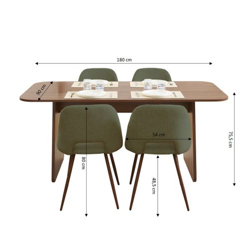 Ensemble Table Lango Noyer Et 4 Chaises Elisabeth Tissu Vert