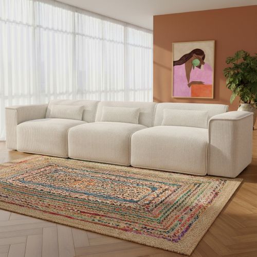 Canapé Droit Fixe Nuna 4/5 Places Velours Côtelé Beige