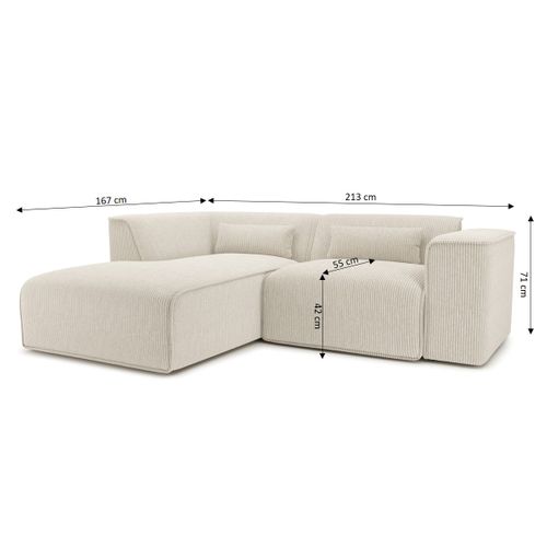 Canapé D'angle Gauche Fixe Nuna 4 Places Velours Côtelé Beige