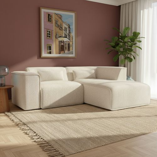 Canapé D'angle Droit Fixe Nuna 4 Places Velours Côtelé Beige