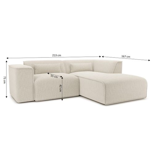 Canapé D'angle Droit Fixe Nuna 4 Places Velours Côtelé Beige