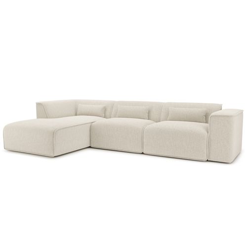 Canapé D'angle Gauche Fixe Nuna 5/6 Places Velours Côtelé Beige