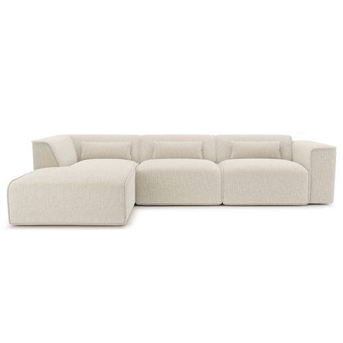 Canapé D'angle Gauche Fixe Nuna 5/6 Places Velours Côtelé Beige