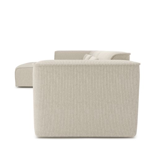 Canapé D'angle Gauche Fixe Nuna 5/6 Places Velours Côtelé Beige