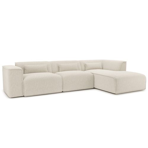 Canapé D'angle Droit Fixe Nuna 5/6 Places Velours Côtelé Beige