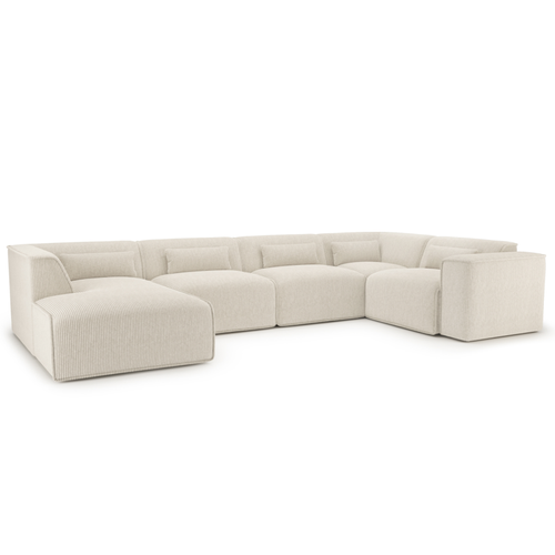 Canapé Panoramique Fixe Nuna 7 Places Chaise Gauche Velours Côtelé Beige