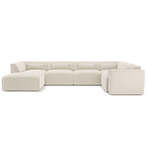 Canapé Panoramique Fixe Nuna 7 Places Chaise Gauche Velours Côtelé Beige