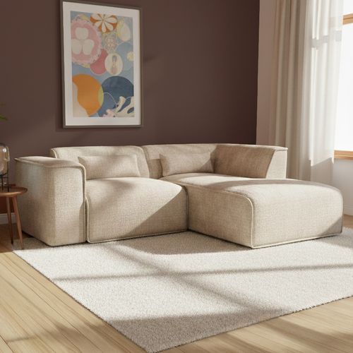 Canapé D'angle Droit Fixe Nuna 4 Places Tissu Taupe