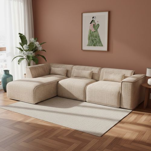 Canapé D'angle Gauche Fixe Nuna 5/6 Places Tissu Taupe