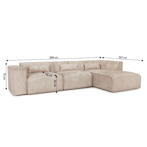 Canapé D'angle Droit Fixe Nuna 5/6 Places Tissu Taupe