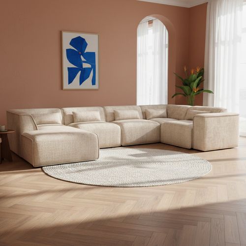 Canapé Panoramique Fixe Nuna 7 Places Chaise Gauche Tissu Taupe