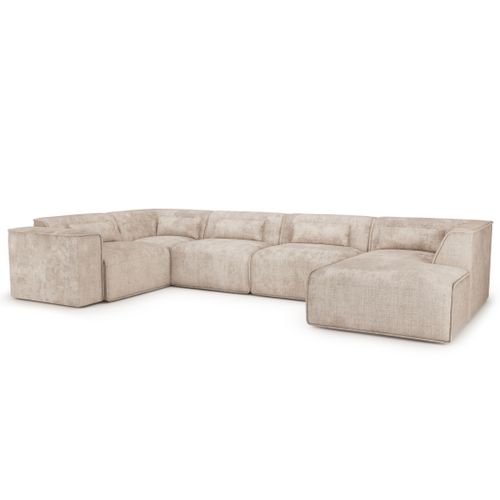 Canapé Panoramique Fixe Nuna 7 Places Chaise Droite Tissu Taupe