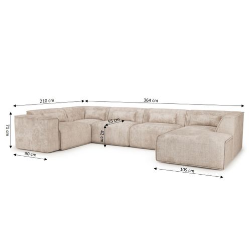 Canapé Panoramique Fixe Nuna 7 Places Chaise Droite Tissu Taupe