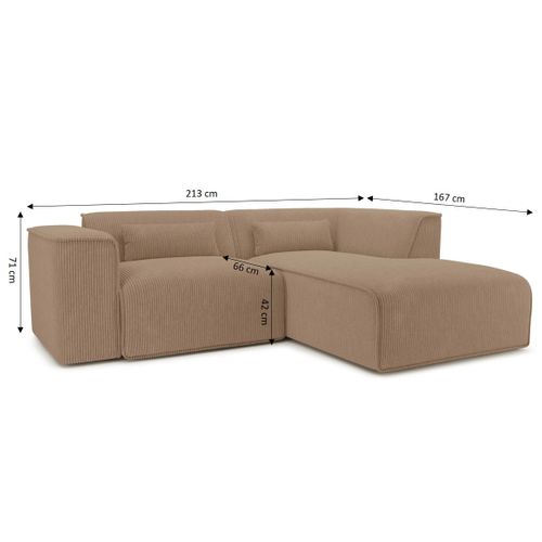 Canapé D'angle Droit Fixe Nuna 4 Places Velours Côtelé Marron