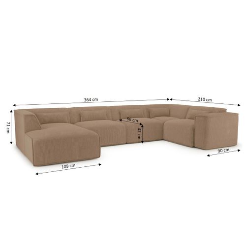 Canapé Panoramique Fixe Nuna 7 Places Chaise Gauche Velours Côtelé Marron