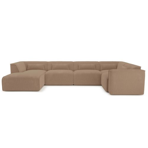 Canapé Panoramique Fixe Nuna 7 Places Chaise Gauche Velours Côtelé Marron