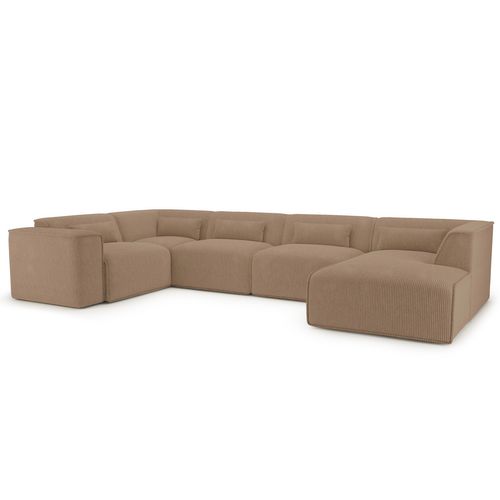 Canapé Panoramique Fixe Nuna 7 Places Chaise Droite Velours Côtelé Marron