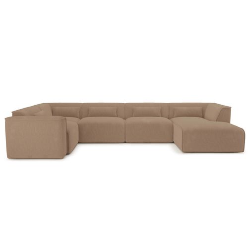 Canapé Panoramique Fixe Nuna 7 Places Chaise Droite Velours Côtelé Marron