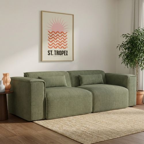 Canapé Droit Fixe Nuna 3 Places Velours Côtelé Vert