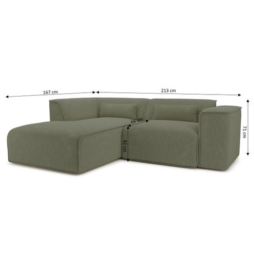 Canapé D'angle Gauche Fixe Nuna 4 Places Velours Côtelé Vert