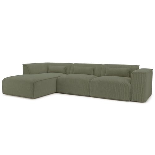 Canapé D'angle Gauche Fixe Nuna 5/6 Places Velours Côtelé Vert