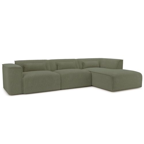 Canapé D'angle Droit Fixe Nuna 5/6 Places Velours Côtelé Vert
