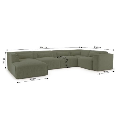 Canapé Panoramique Fixe Nuna 7 Places Chaise Gauche Velours Côtelé Vert