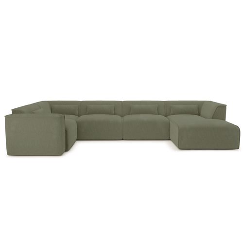 Canapé Panoramique Fixe Nuna 7 Places Chaise Droite Velours Côtelé Vert