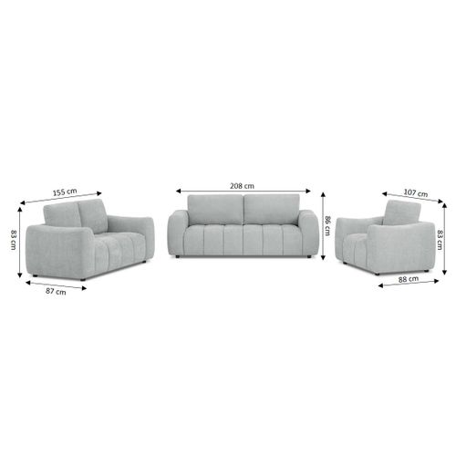 Ensemble Canapés Droits 3+2 Places + Fauteuil Kerea Tissu Gris