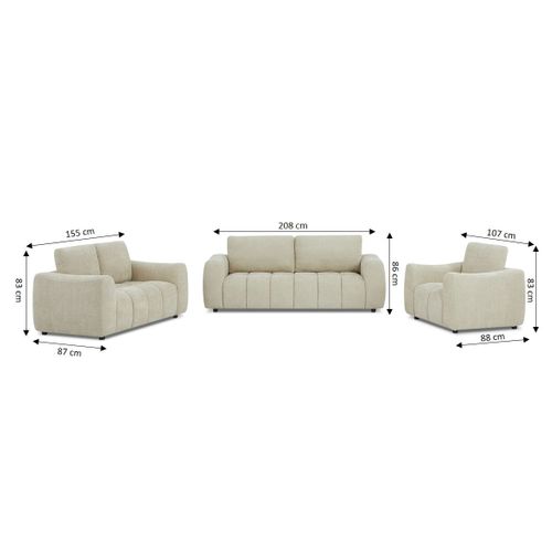 Ensemble Canapés Droits 3+2 Places + Fauteuil Kerea Tissu Taupe