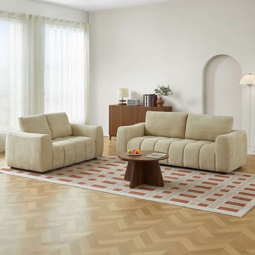 Ensemble Canapés Droits 3+2 Places Kerea Tissu Taupe