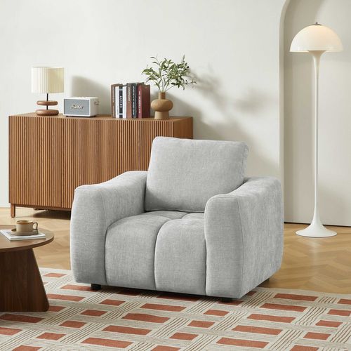 Ensemble Canapé Droit 3 Places + Fauteuil 1 Place Kerea Tissu Gris