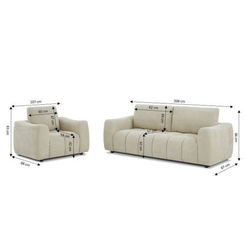 Ensemble Canapé Fixe 3 Places + Fauteuil 1 Place Kerea Tissu Taupe
