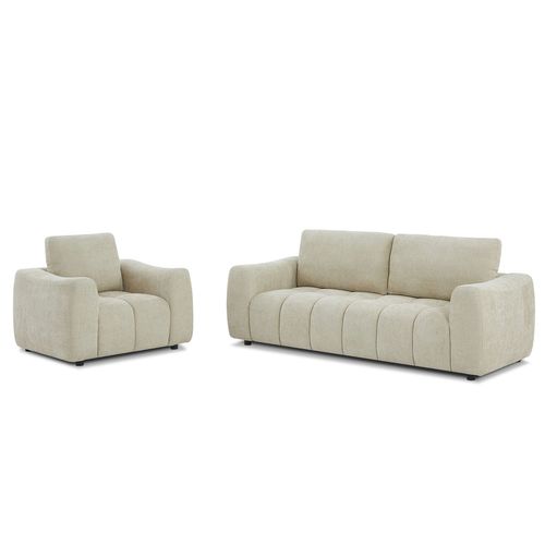 Ensemble Canapé Fixe 3 Places + Fauteuil 1 Place Kerea Tissu Taupe