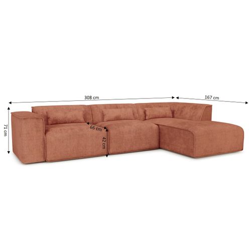 Canapé D'angle Droit Fixe Nuna 5/6 Places Tissu Terracotta