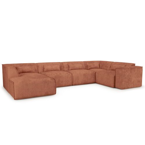 Canapé Panoramique Fixe Nuna 7 Places Chaise Gauche Tissu Terracotta