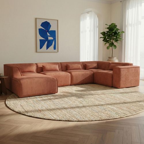 Canapé Panoramique Fixe Nuna 7 Places Chaise Gauche Tissu Terracotta