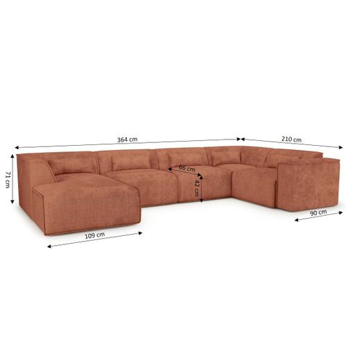 Canapé Panoramique Fixe Nuna 7 Places Chaise Gauche Tissu Terracotta
