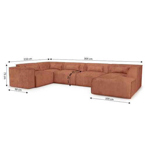Canapé Panoramique Fixe Nuna 7 Places Chaise Droite Tissu Terracotta
