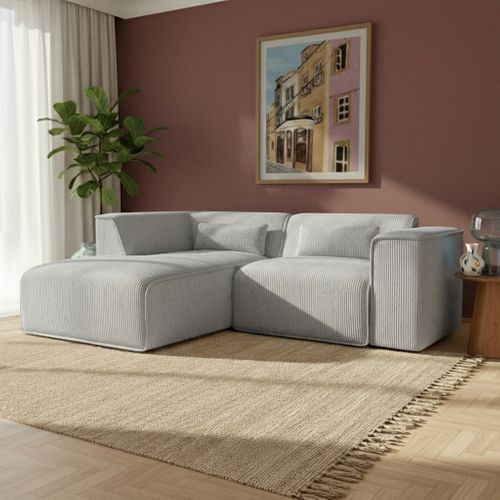 Canapé D'angle Gauche Fixe Nuna 4 Places Velours Côtelé Gris