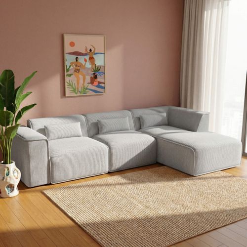 Canapé D'angle Droit Fixe Nuna 5/6 Places Velours Côtelé Gris