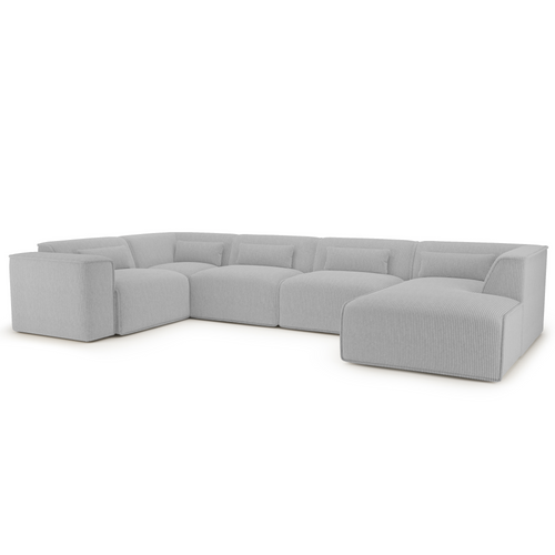 Canapé Panoramique Fixe Nuna 7 Places Chaise Droite Velours Côtelé Gris