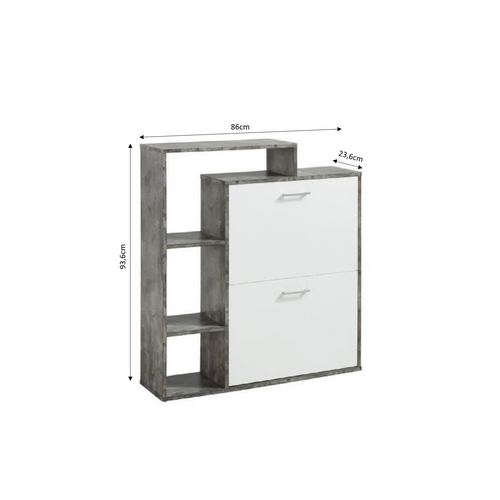Meuble à Chaussures Lily  Coloris Blanc Et Effet Béton  2 Portes - L86cm